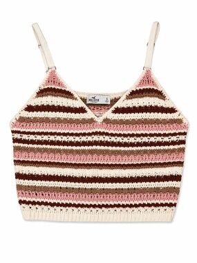 Hollister Crochet Crop Tank Striped Pink Brown Boho Festival Bralette Top S